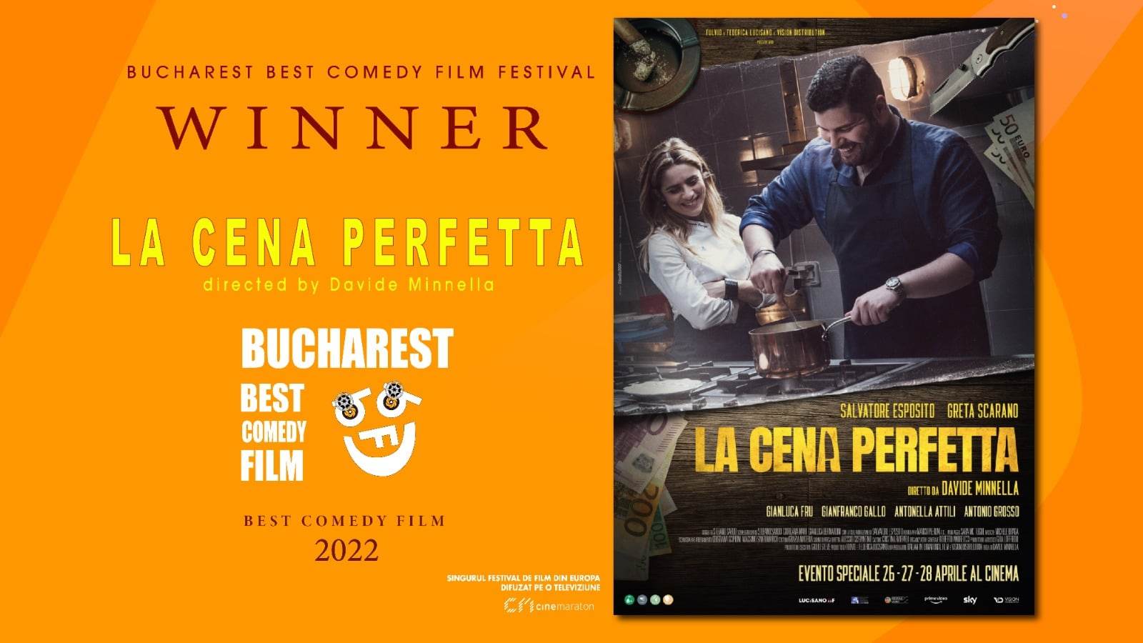 Filmul “Cina perfectă”/ ”La cena perfetta” (Italia, 2022) a câștigat competiția Bucharest Best Comedy Film Festival 2022!